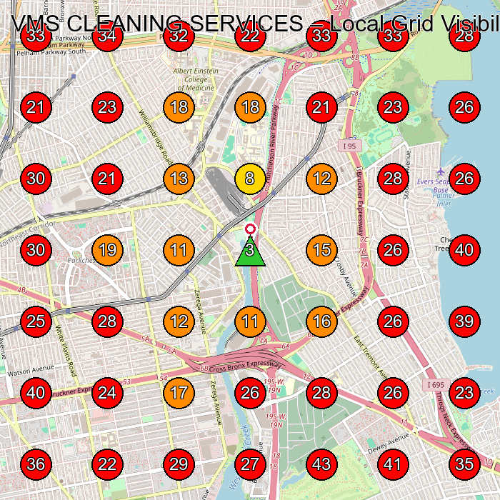 VMS CLEANING SERVICES GeoGrid visibility map for Commercial Cleaning Service in Bronx